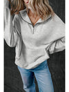 Black Zip-up Stand Neck Kangaroo Pocket Sweatshirt