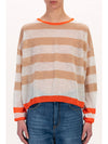 Apricot Colorblock Striped Round Neck Drop Shoulder Sweater