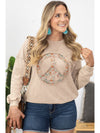 Pale Khaki Floral Peace Graphic Washed Plus Size Sweatshirt