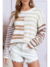 Color Block Drop Shoulder Pullover Striped Sweater