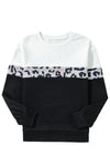 Black Leopard Colorblock Round Neck Long Sleeve Top