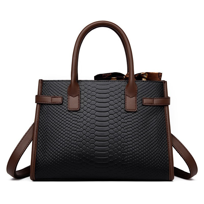 Cocoa Yacht Club Leather Embossed Snakeskin Handbag