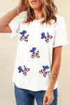 White Patriotic Sequin Balloon Puppy Graphic Crewneck Tee