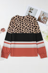 Brown Leopard Striped Color Block Long Sleeve Top