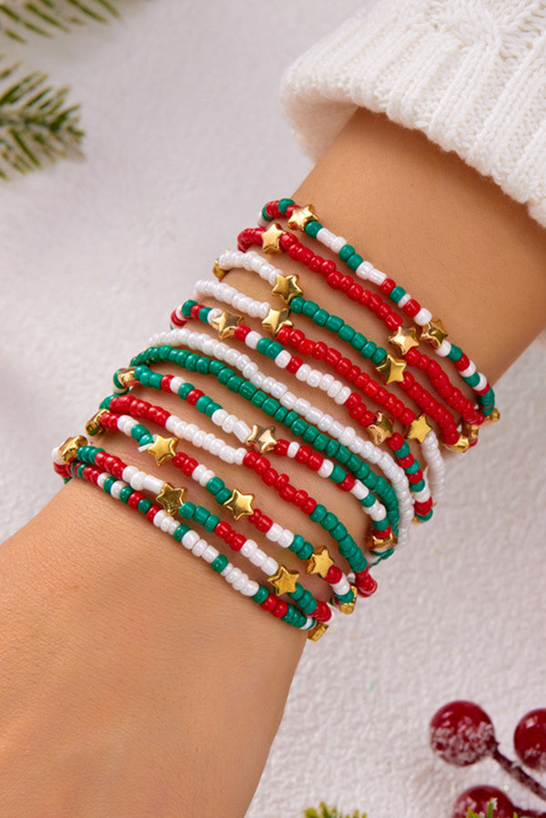Gold Christmas Stars Beaded Elastic Multi Layer Bracelet