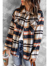 Brown Plaid Button Up Long Sleeve Flannel Shacket