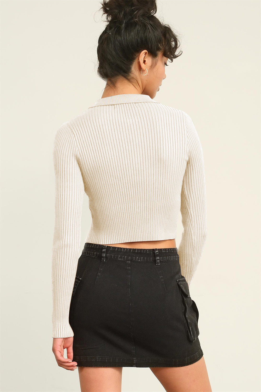 HYFVE Ribbed Double Zip Cropped Cardigan