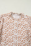 Blue Floral Print Lace Detail Puff Sleeve Shirt