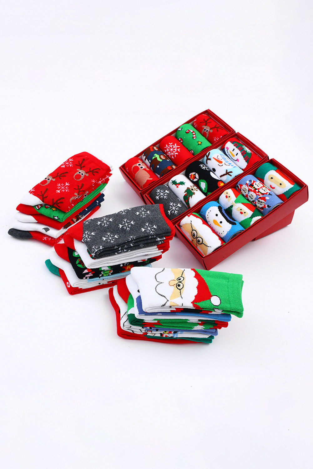 Fiery Red 5 Pairs Christmas Cartoon Elk Soft One Size Socks Set