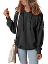 Black Stud Detail Kangaroo Pocket Drawstring Hoodie