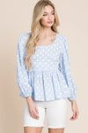 Lime 'N' Chili Polka Dot Print Balloon Sleeve Babydoll Peplum Top