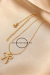 Gold Rhinestone Bowknot Pendant Necklace