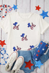 White Patriotic Sequin Balloon Puppy Graphic Crewneck Tee