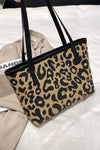 Camel Leopard Print PU Leather Tote Bag