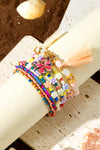 Peach Blossom Butterfly Charm Tassel Colorful Beaded Bracelet Set
