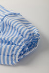 Sky Blue Striped Ric Rac Trim Collared V Neck Blouse