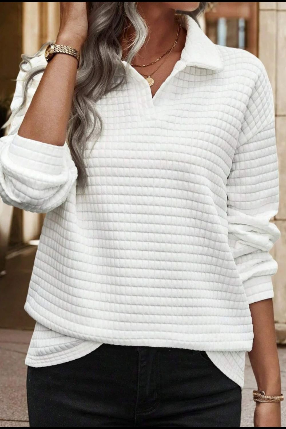 Texture Johnny Collar Long Sleeve Sweatshirt