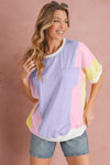 White Colorblock Patchwork Oversized T Shirt