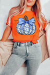 Orange Floral Pumpkin Bow Print Thanksgiving T Shirt