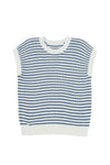 Blue Stripe Contrast Trim Knit Dolman Top