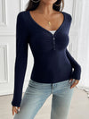 Devine Ruched V-Neck Long Sleeve T-Shirt