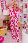 Pink Valentine Heart Short Sleeve Shirt Pajama Set