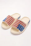 White Rhinestone American Flag Thick Sole Slides Shoes