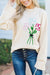 White Floral Embroidered Drop Sleeve Knit Sweater