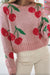 Pink Cherry Print Round Neck Knit Sweater