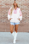 White Patchwork Half Zip Oversized Sherpa Hoodie