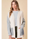 Black Striped Patchwork Pocket Open Front Cardigan