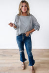 Long Sleeve Tops Light Grey Waffle Patchwork Long Sleeve Pullover Top.