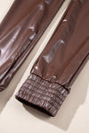 Brown Smocked High Waist Leather Skinny Pants