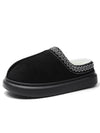 Black Contrast Edge Suede Plush Lined Thick Sole Winter Slippers