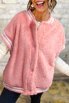 Gossamer Pink Contrast Trim Plush Sleeveless Coat
