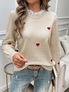 Devine Lace Detail Heart Long Sleeve Sweater - Cocoa Yacht Club