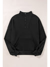 Black Zip-up Stand Neck Kangaroo Pocket Sweatshirt