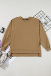 Bonbon Solid O Neck High Low Hem Pullover Sweatshirt