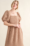 And The Why Full Size Square Neck Puff Sleeve Dress - Cocoa Yacht Club