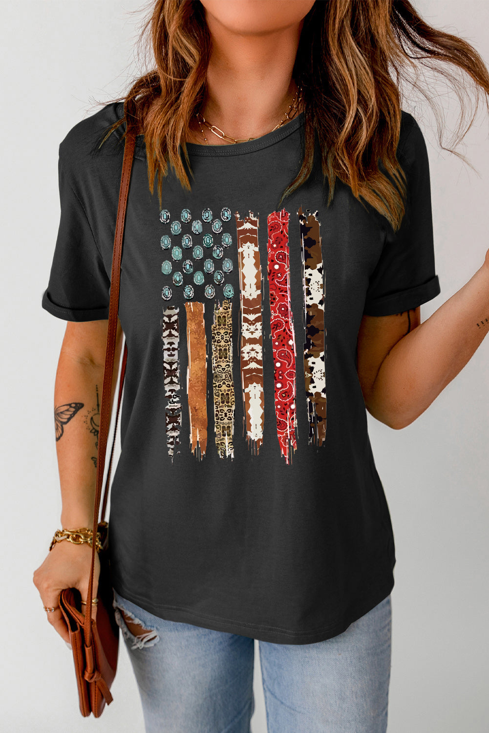 American Flag Print Black Graphic Tee