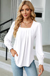 Blouses White Solid Color Textured Pleated Blouse.