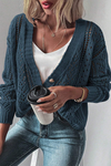 Beige Hollow Knit Drop Shoulder Cardigan