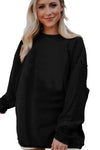 Smoke Gray Plain Drop Sleeve Crinkle Rib Oversized Sweatshirt