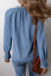 Half Button Long Sleeve Denim Top - Cocoa Yacht Club