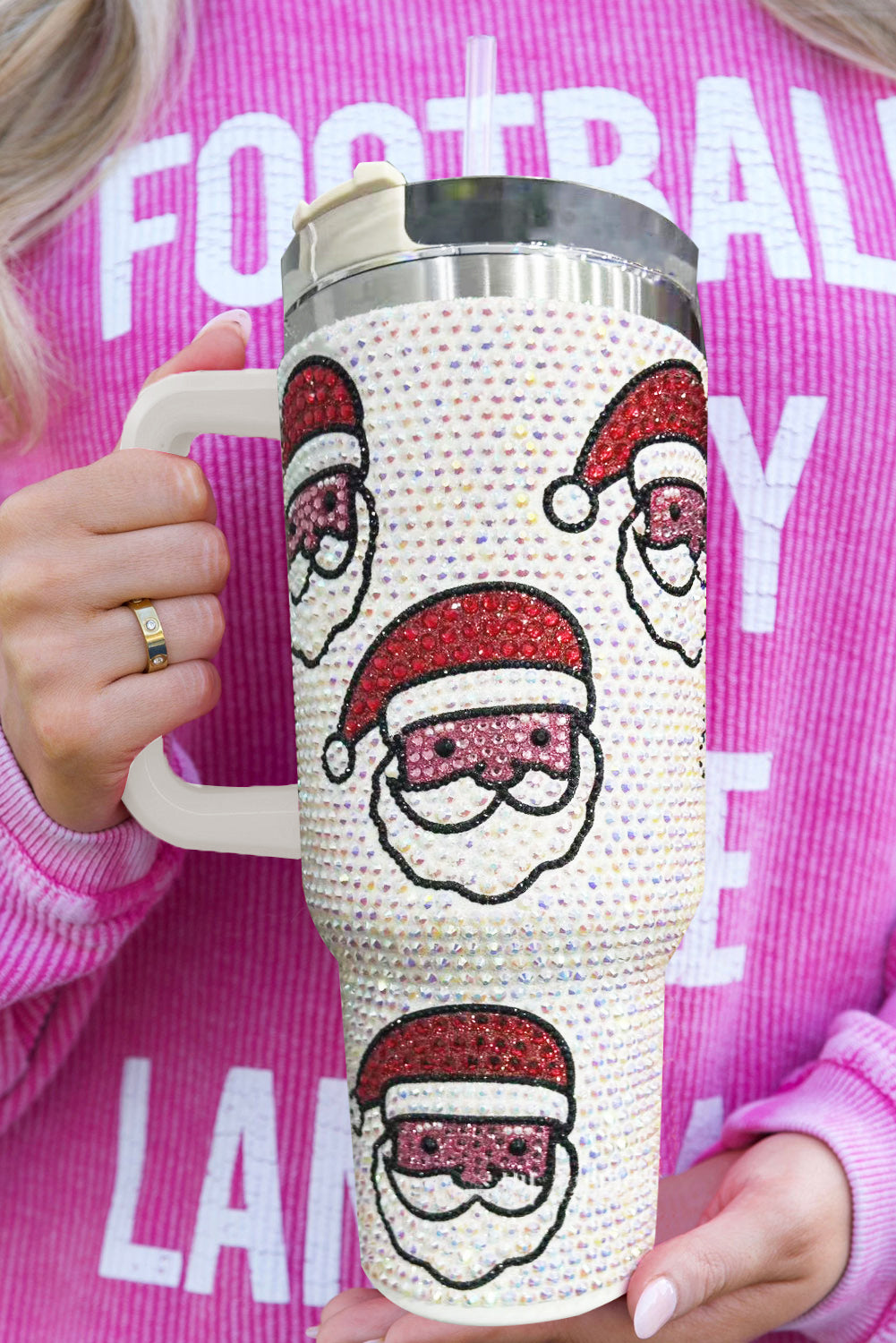 Rose Red Christmas Santa Printed Diamond Water Cup