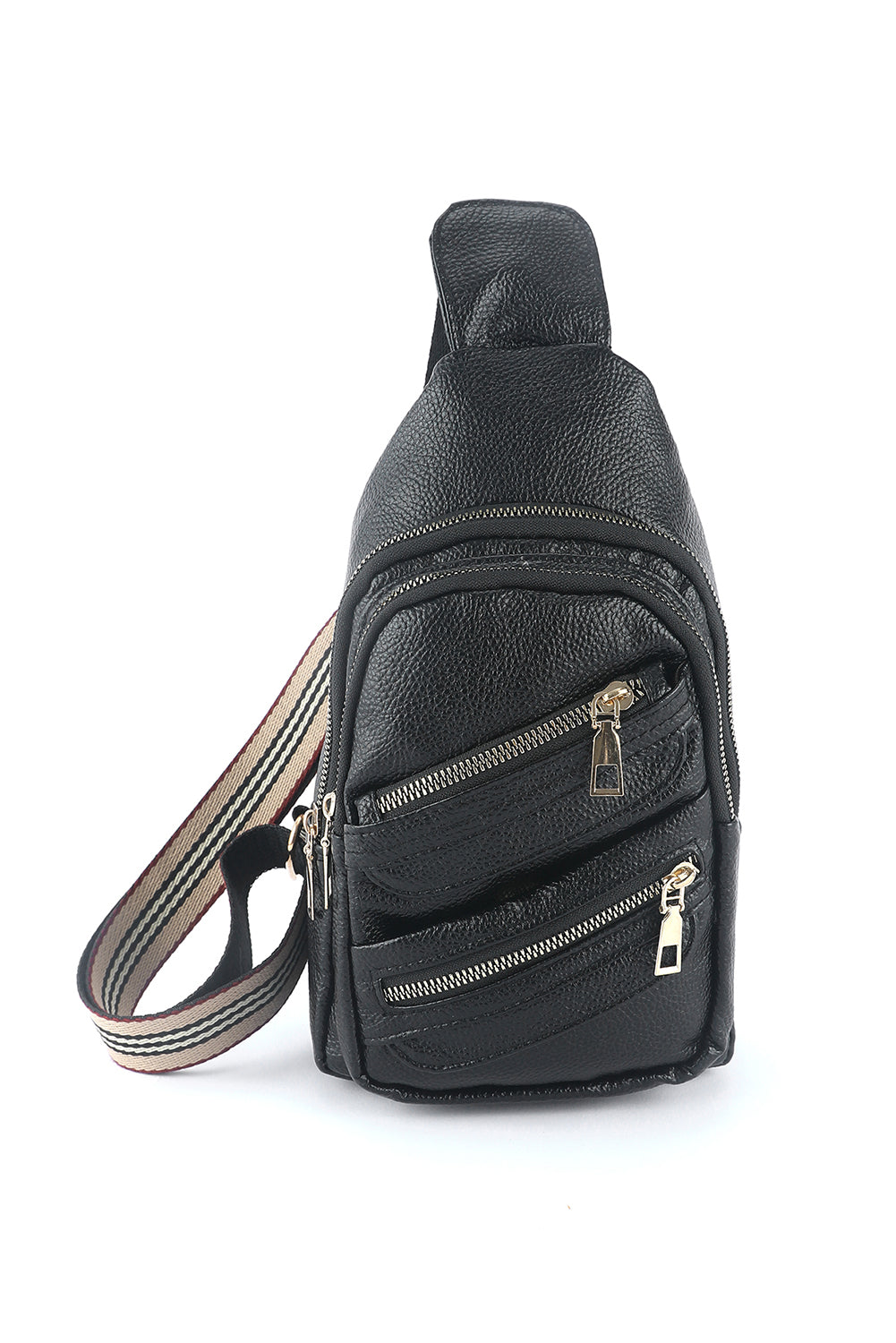 Black Faux Leather Zipped Sling Bag