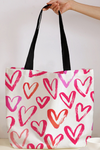 Bright Pink Valentines Heart Pattern Canvas Tote Bag