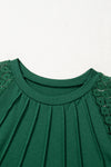 Dark Brown Contrast Lace Raglan Sleeve Pleated Detail Shift Dress