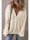 Apricot Pleated Sleeve Hollow Detail Button Knit Cardigan