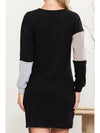 Black Ribbed Color Block Drop Shoulder Long Sleeve Mini Dress